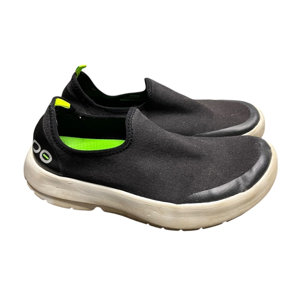 OOFOS Slip-On Comfort Shoes in Black with Neon Green Accents